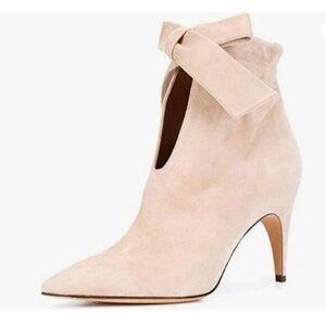 XYD Nude Pointed Toe Ankle Booties Dress Mid Heels Cute Bow for Women